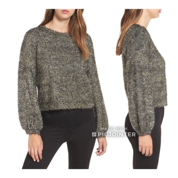 Leith Sweaters - Leith Metallic Tensil Puffy Sleeve Sweater